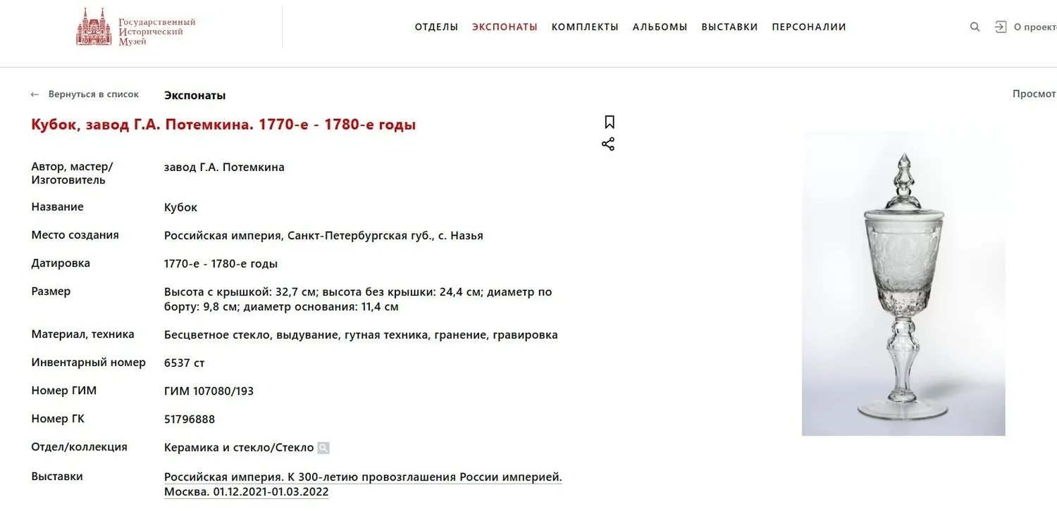 Кубок с изображениями двуглавого орла и вензеля императрицы Екатерины II. Россия, Завод Г. Потемкина, 1780-е годы. — фото 10